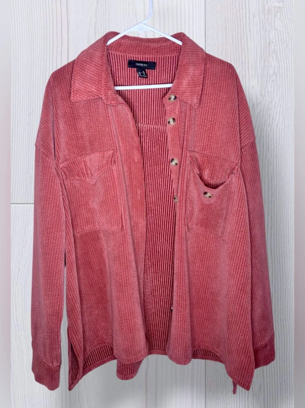 FOREVER 21+ Women’s Plus Size Dusty Rose Corduroy Button-Front Shirt Jacket - Picture 5 of 11
